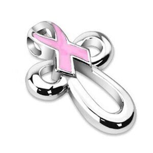 STAINLESS STEEL PINK RIBBON CANCER AWARENESS CROSS PENDANT WITH NECKLACE OPTIONS